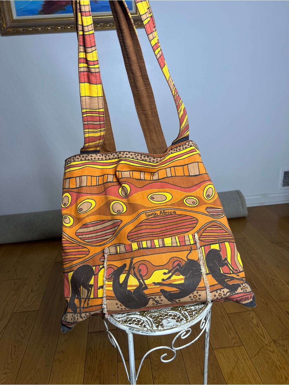 South Africa fully reversible Orange Tribal Canvas Tote Bag